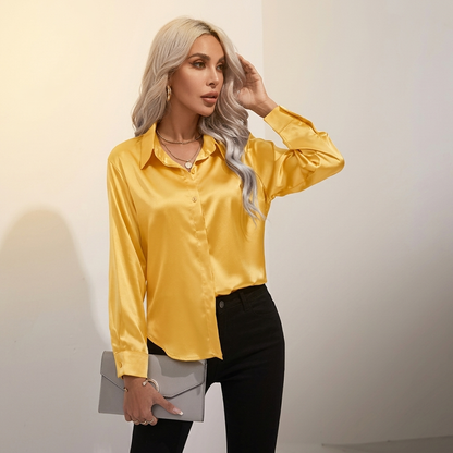 Selworth Satin V-Neck Blouse - Yellow