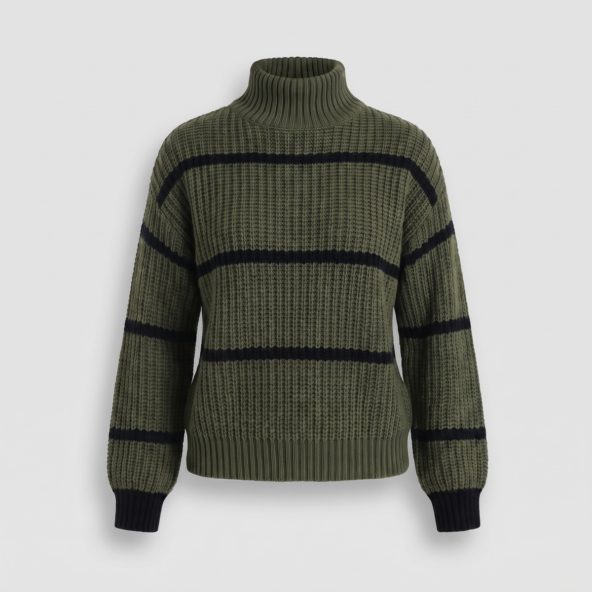 Serelle Stand Collar Striped Sweater - Green