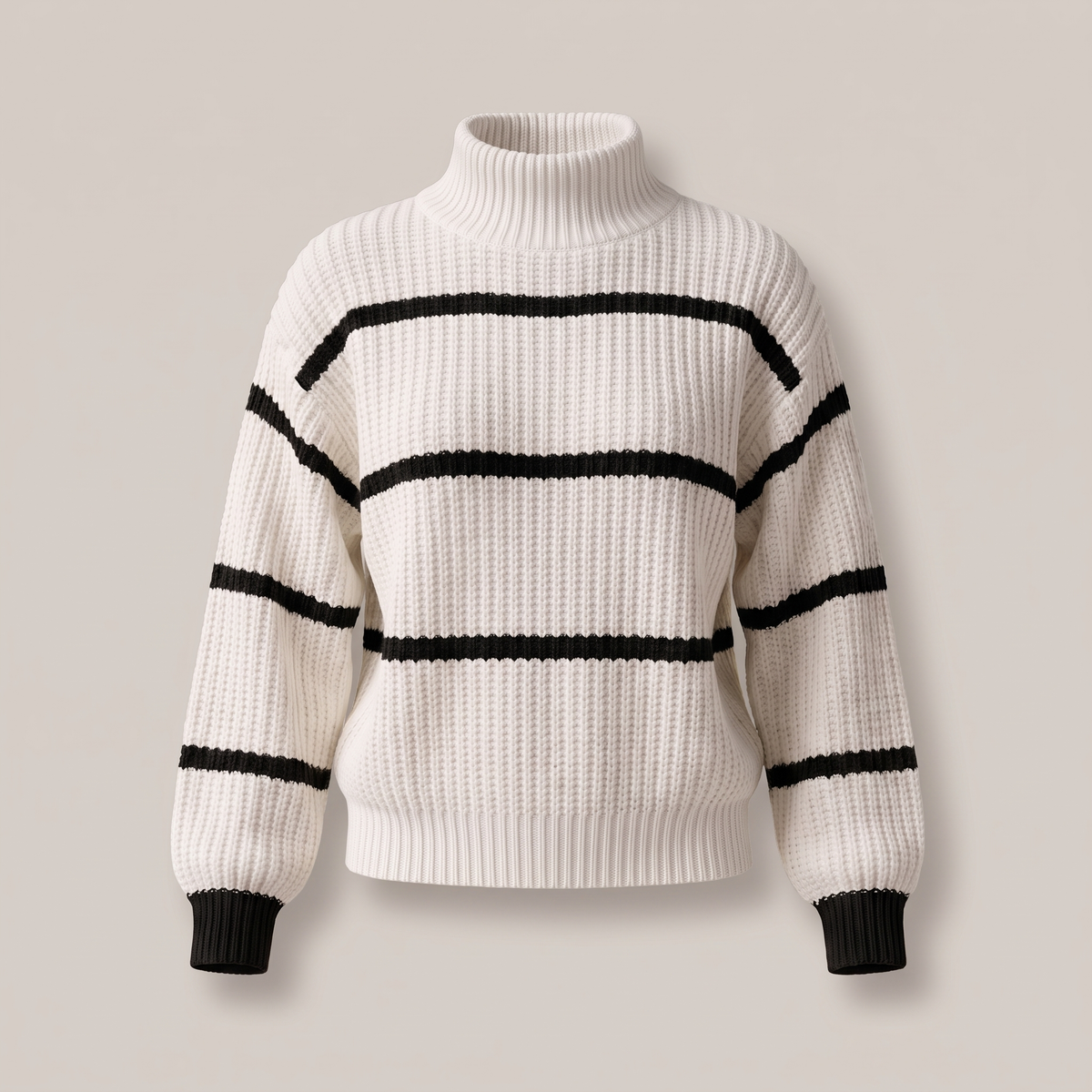 Serelle Stand Collar Striped Sweater - White