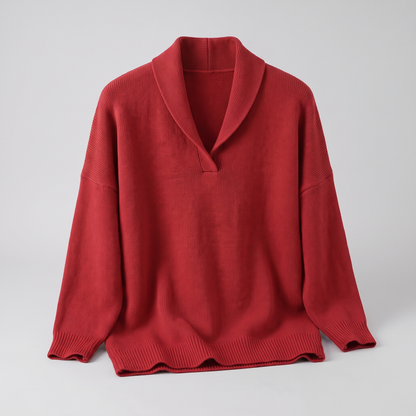 Shawl Collar Relaxed Jumper - Red