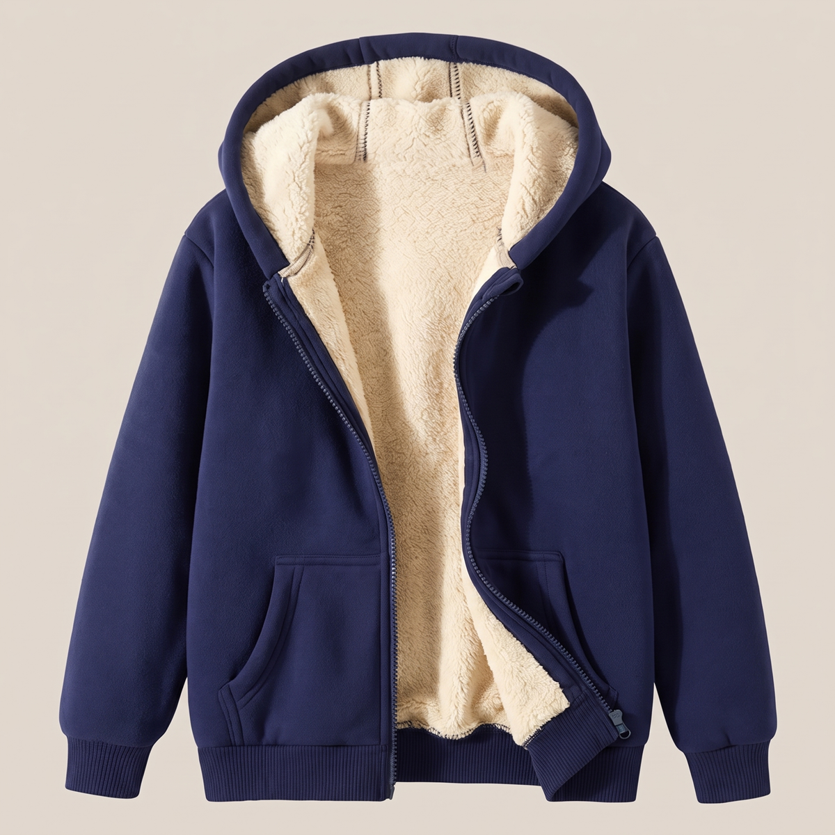 Sherpa Hoodie Jacket - Navy Blue