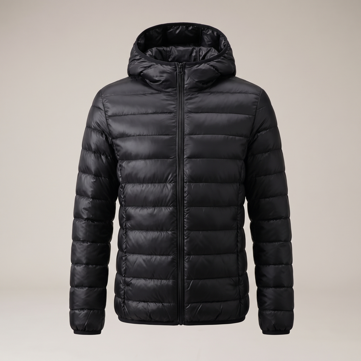 Slimline Hooded Puffer Jacket - Black