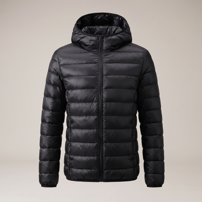 Slimline Hooded Puffer Jacket - Black