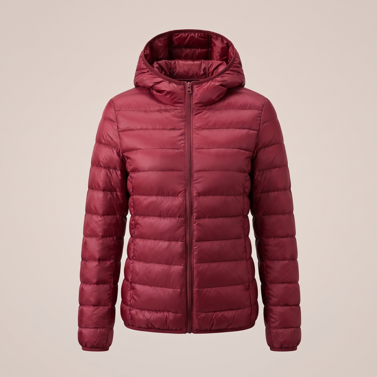 Slimline Hooded Puffer Jacket - Burgundy