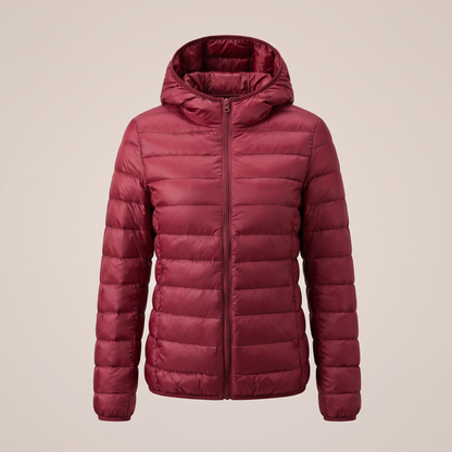 Slimline Hooded Puffer Jacket - Burgundy