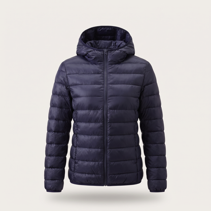 Slimline Hooded Puffer Jacket - Navy Blue