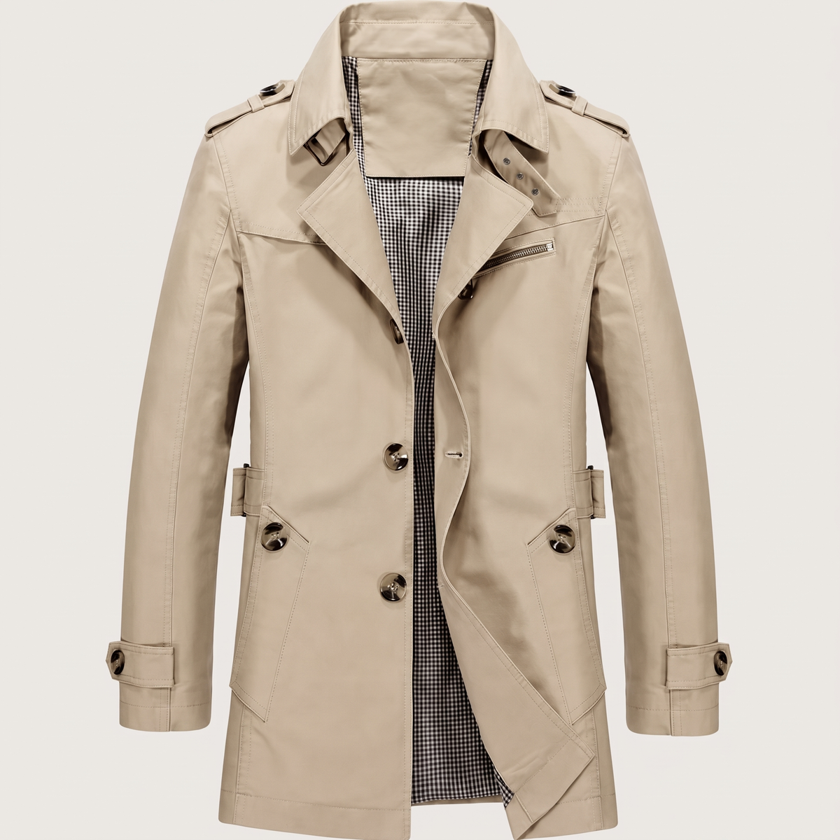 Smart Cotton City Coat - Khaki