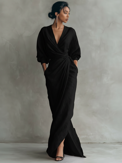 Sofi Pure Elegance V-Neck Dress - Black