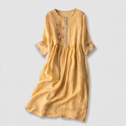 Sofia Linen Dress - Mustard
