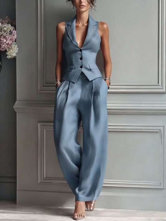 Solara Button Co-Ord Set - Blue