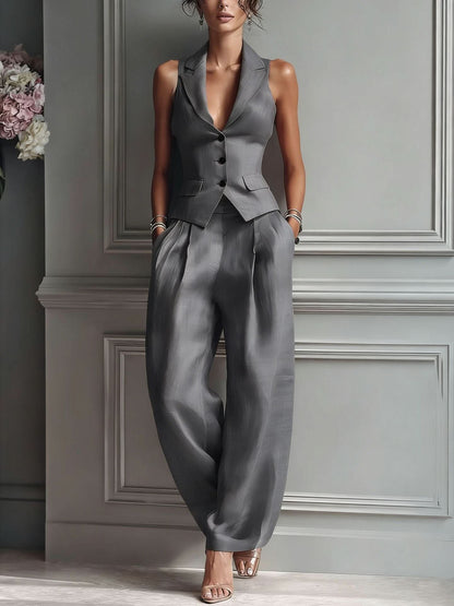 Solara Button Co-Ord Set - Grey