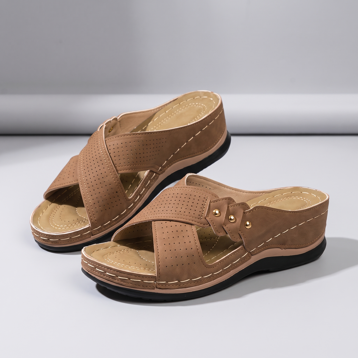 Solara Wedge Sandals - Brown