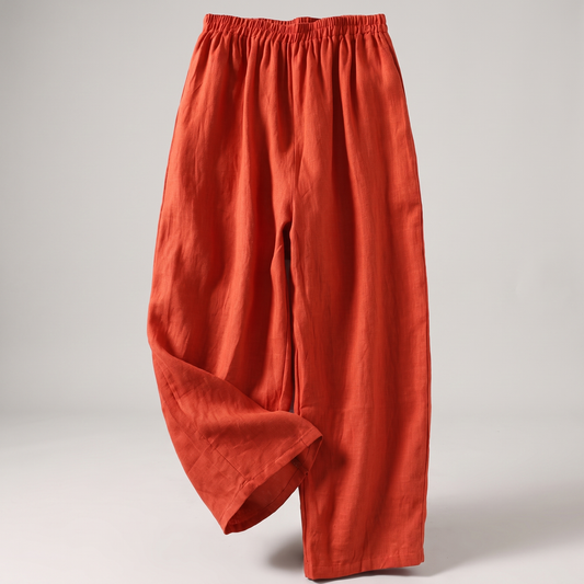 Sophia Flow Cotton Linen Pants - Orange