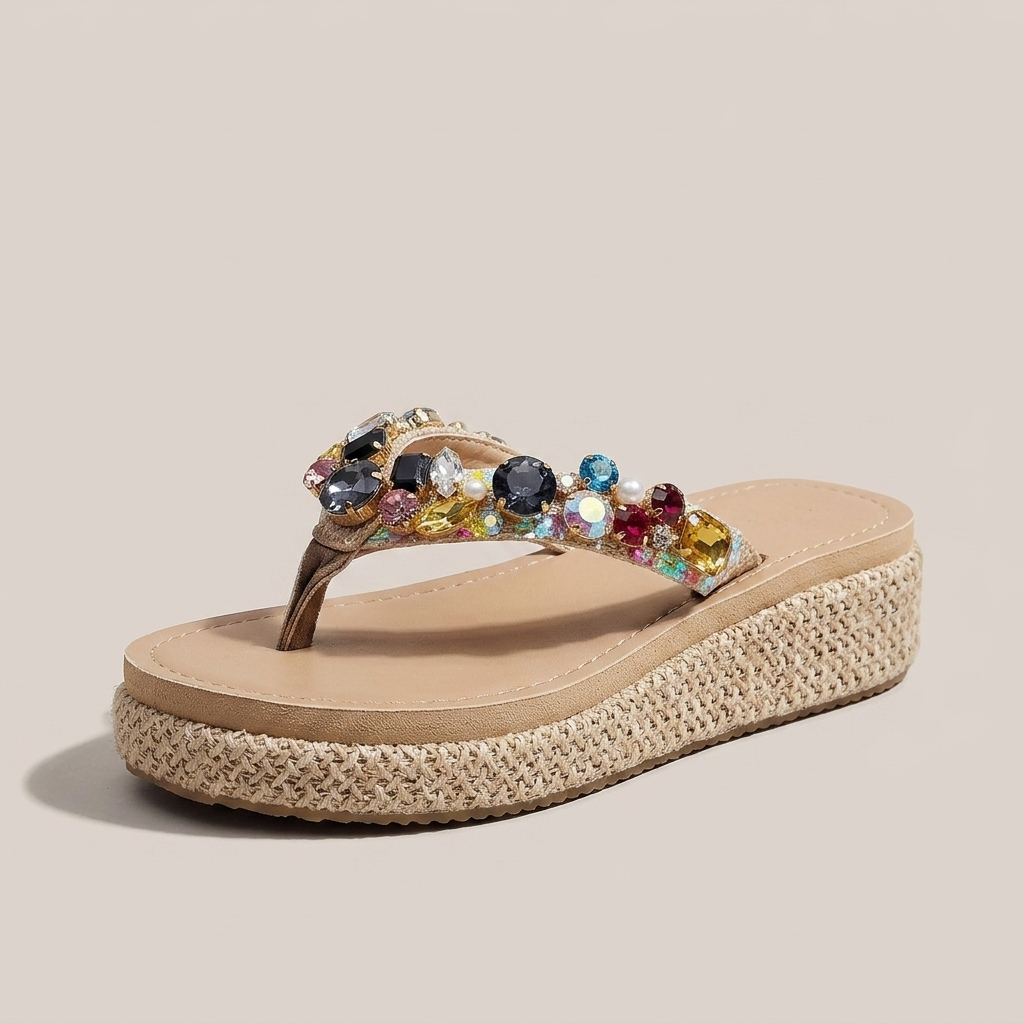 Sorella Jewelled Platform Sandals - Beige