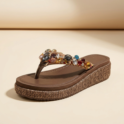 Sorella Jewelled Platform Sandals - Brown