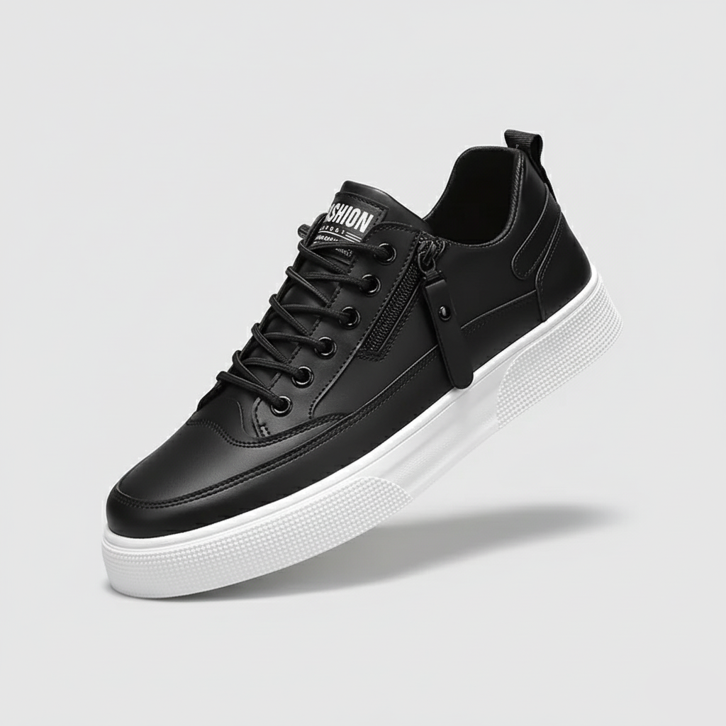 Sorrento Leather-Look Trainers - Black