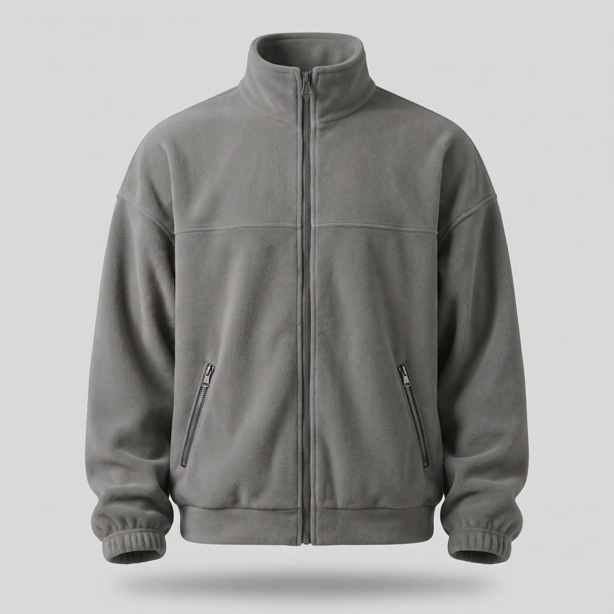 Stand Collar Fleece Zip Jacket - Grey