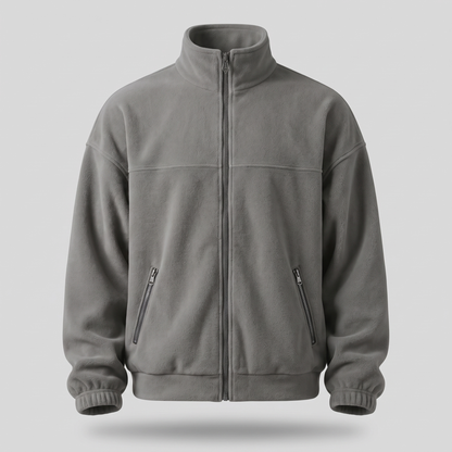 Stand Collar Fleece Zip Jacket - Grey