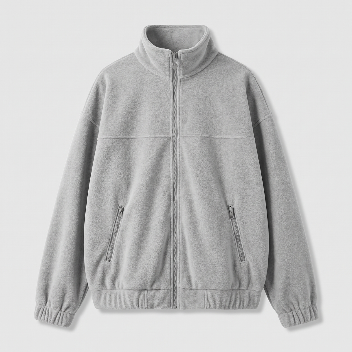 Stand Collar Fleece Zip Jacket - Light Ashy