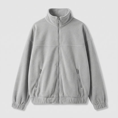 Stand Collar Fleece Zip Jacket - Light Ashy