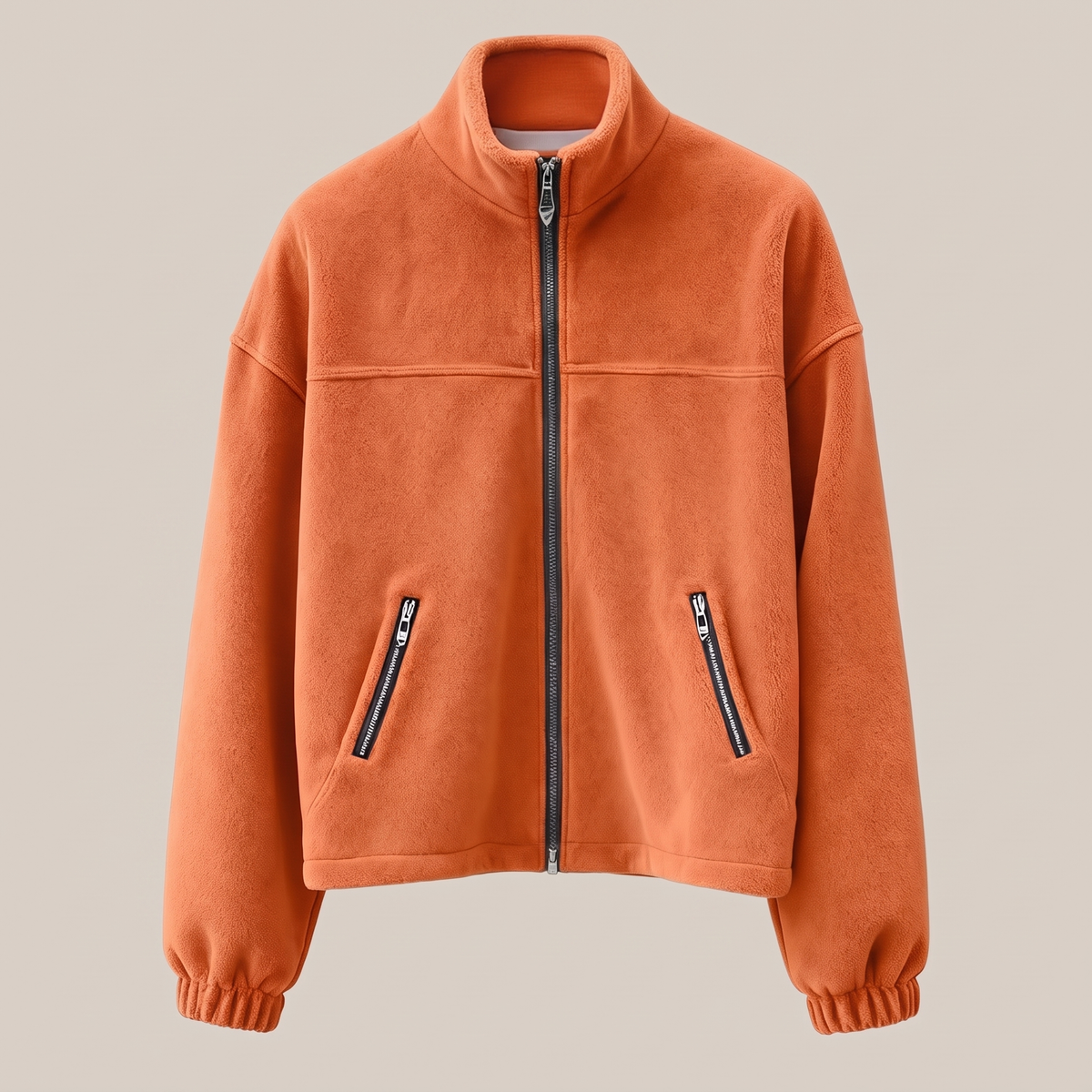 Stand Collar Fleece Zip Jacket - Orange