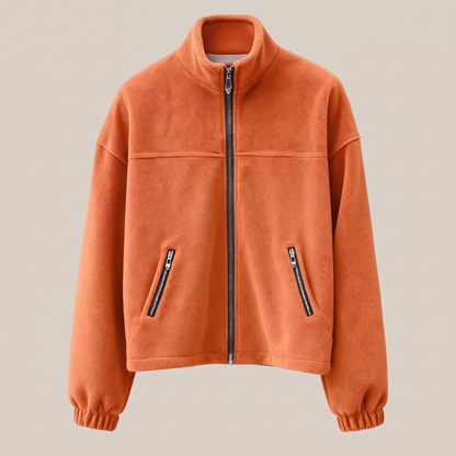 Stand Collar Fleece Zip Jacket - Orange