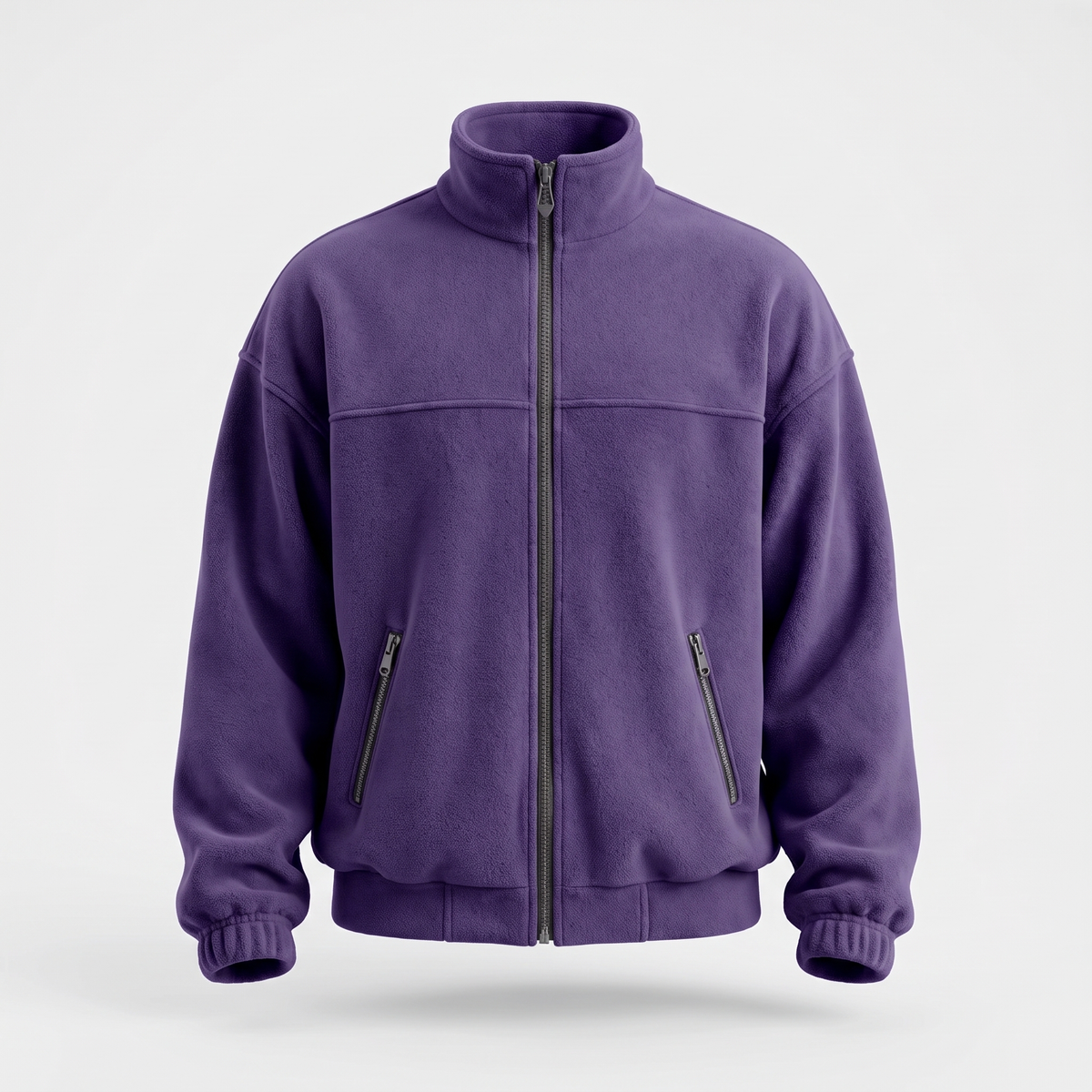 Stand Collar Fleece Zip Jacket - Purple