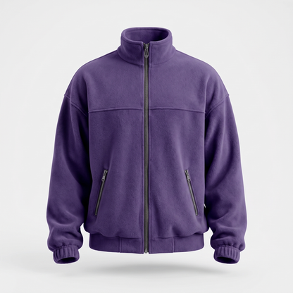 Stand Collar Fleece Zip Jacket - Purple