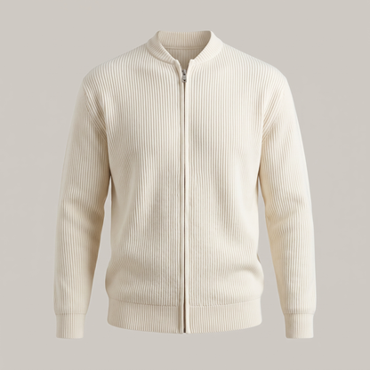 Stand Collar Rib Knit Jacket - Cream