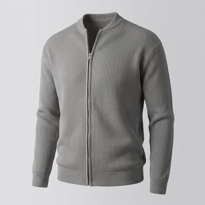 Stand Collar Rib Knit Jacket - Grey