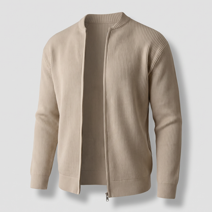 Stand Collar Rib Knit Jacket - Khaki