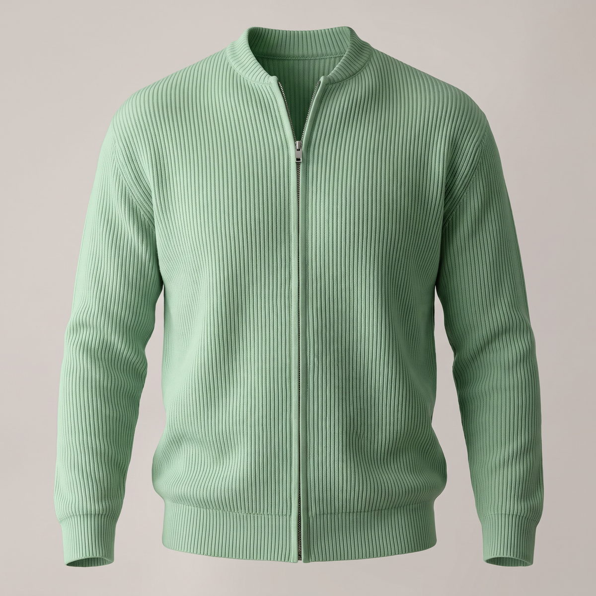Stand Collar Rib Knit Jacket - Mint Green