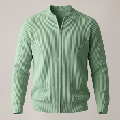 Stand Collar Rib Knit Jacket - Mint Green