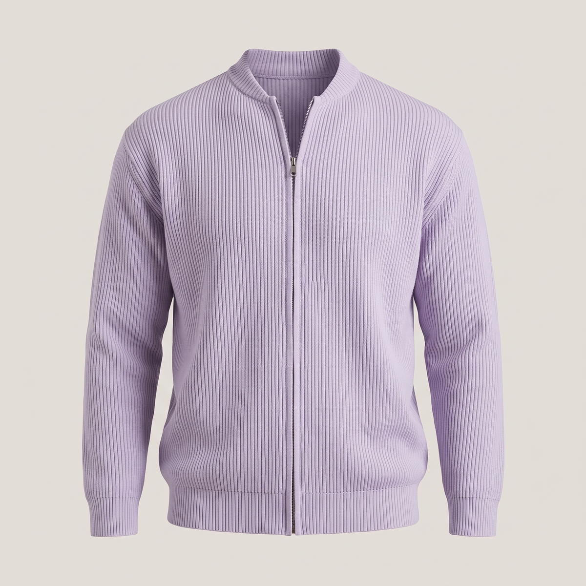 Stand Collar Rib Knit Jacket - Purple
