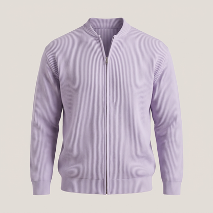Stand Collar Rib Knit Jacket - Purple