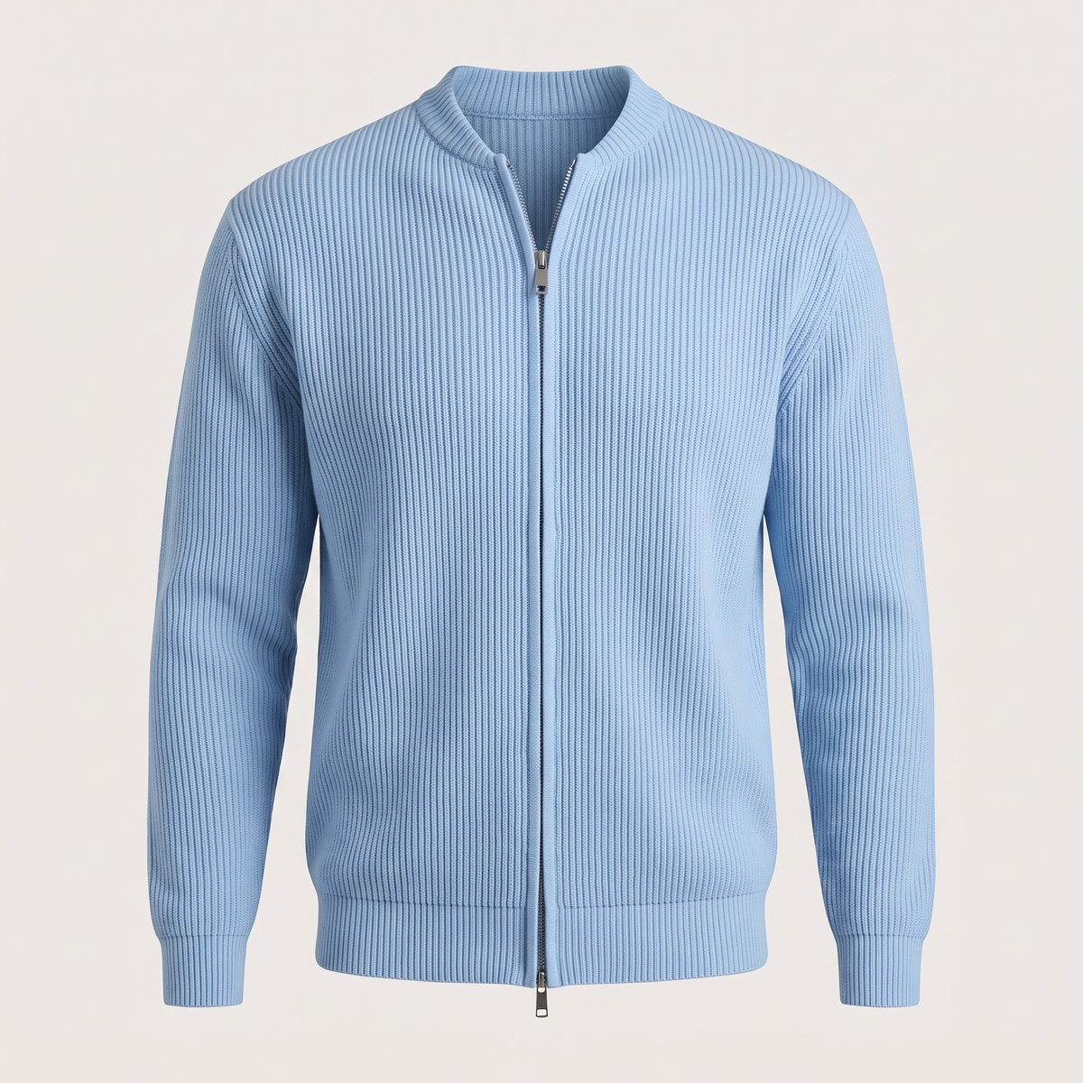 Stand Collar Rib Knit Jacket - Sky Blue
