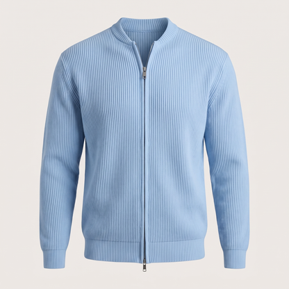Stand Collar Rib Knit Jacket - Sky Blue