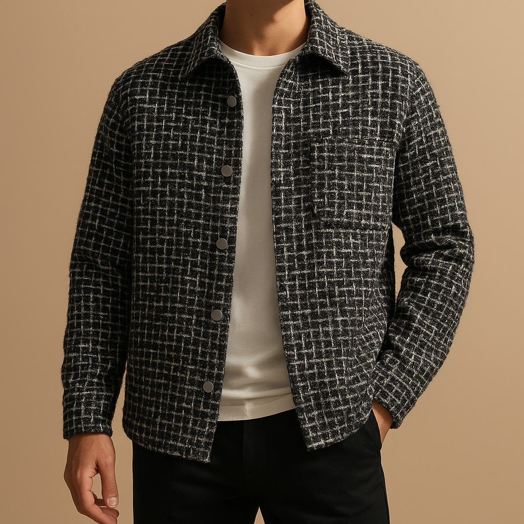 Tailored Houndstooth Shacket - Black
