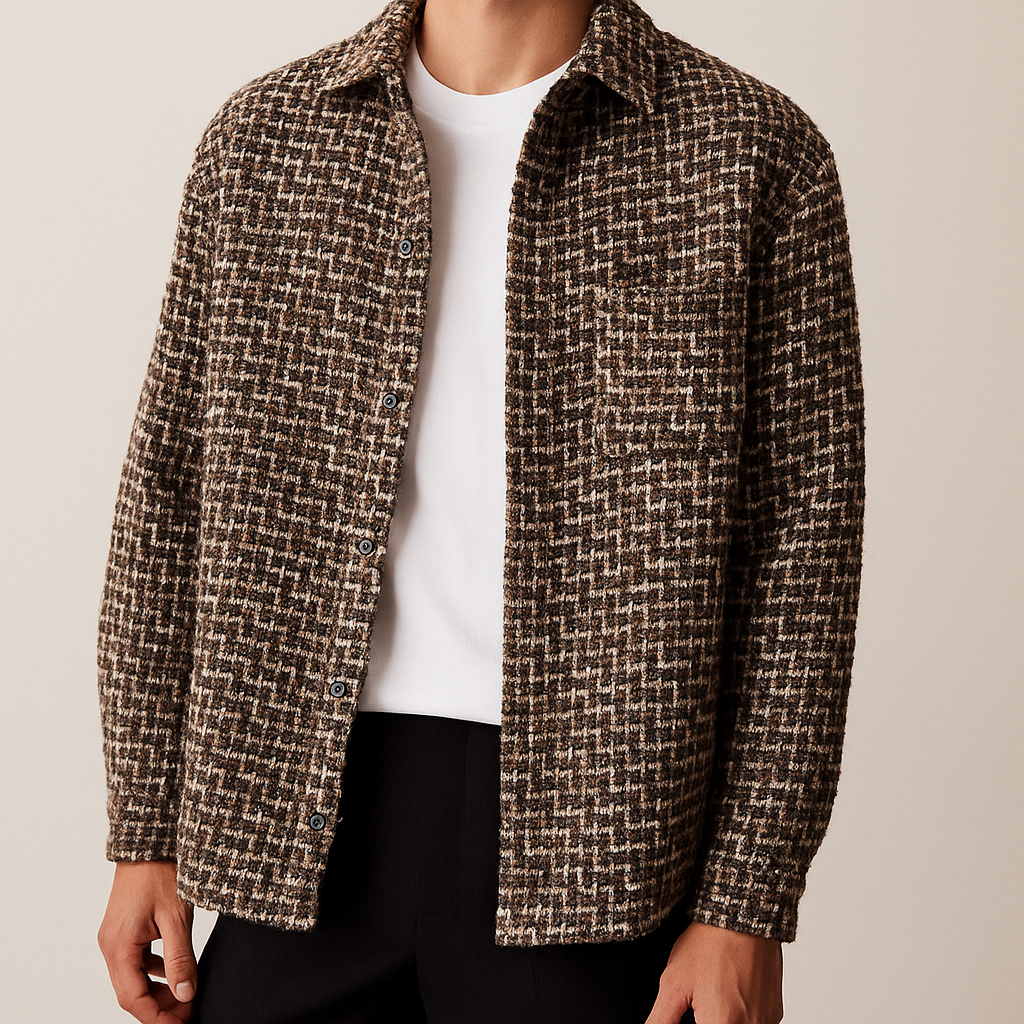Tailored Houndstooth Shacket - Black
