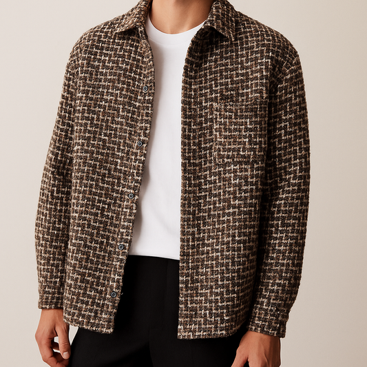 Tailored Houndstooth Shacket - Black