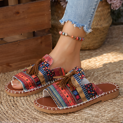 Tamarley Boho Tassel Slides - Red