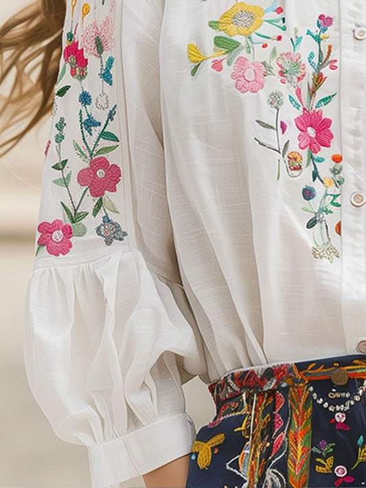 Tamsin Floral Embroidered Linen Shirt
