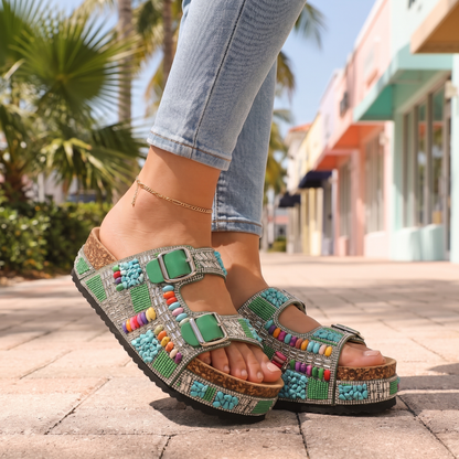 Tavella Jewelled Summer Sandals - Green