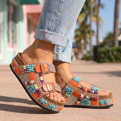 Tavella Jewelled Summer Sandals - Orange