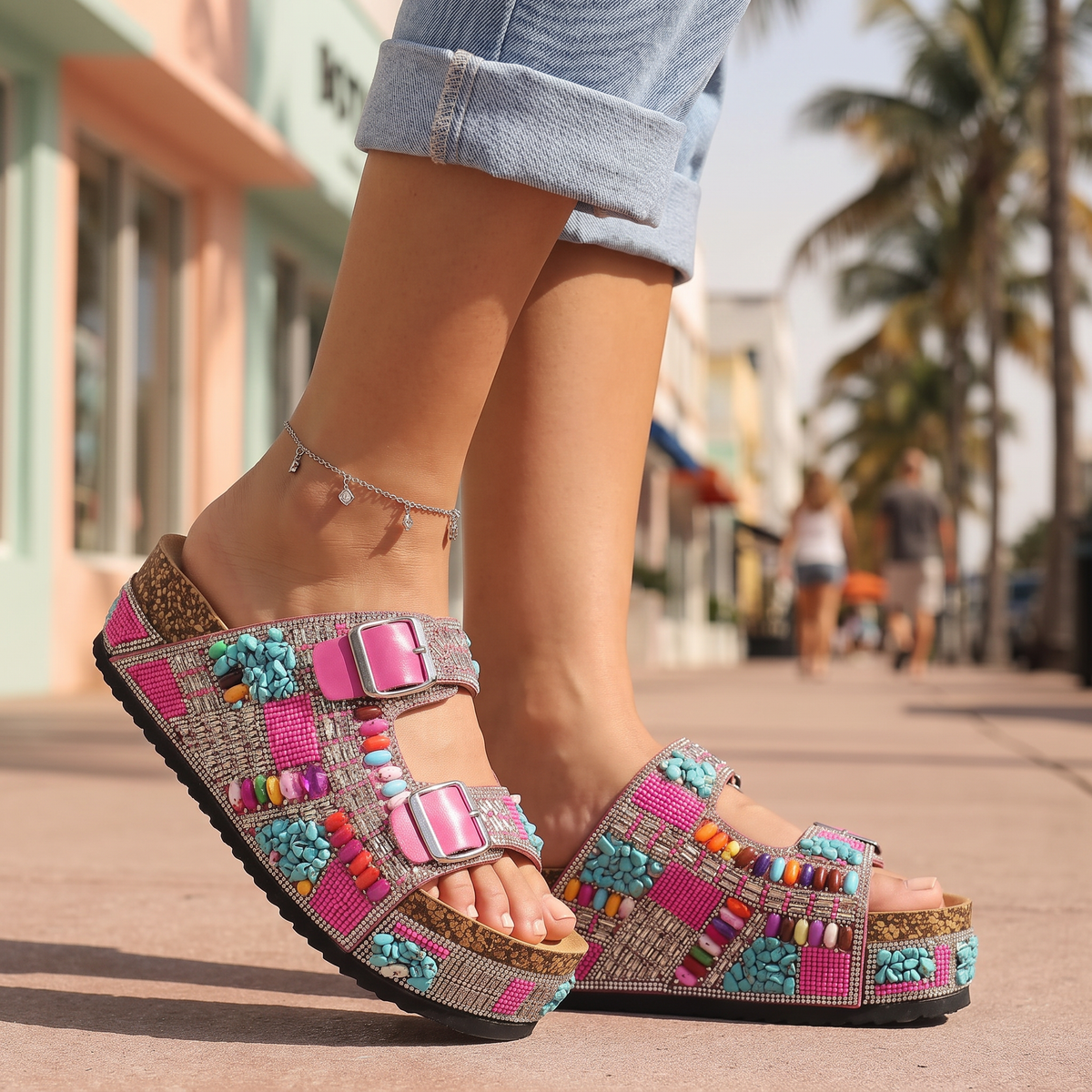 Tavella Jewelled Summer Sandals - Pink