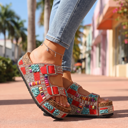 Tavella Jewelled Summer Sandals - Red