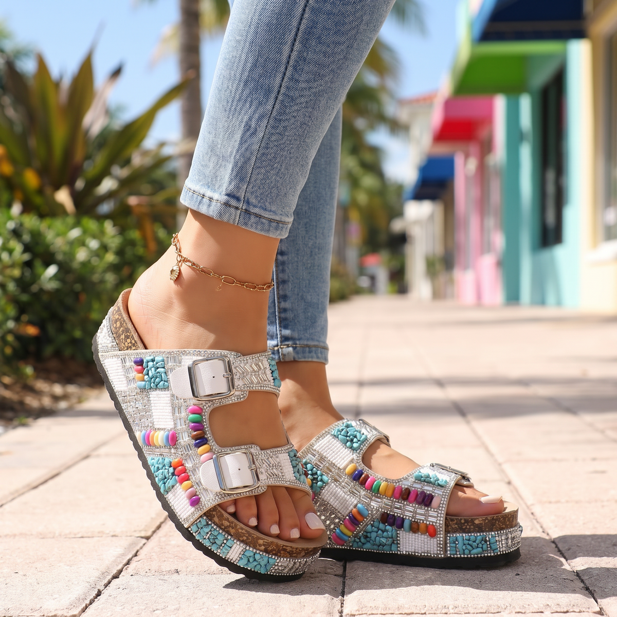 Tavella Jewelled Summer Sandals - White