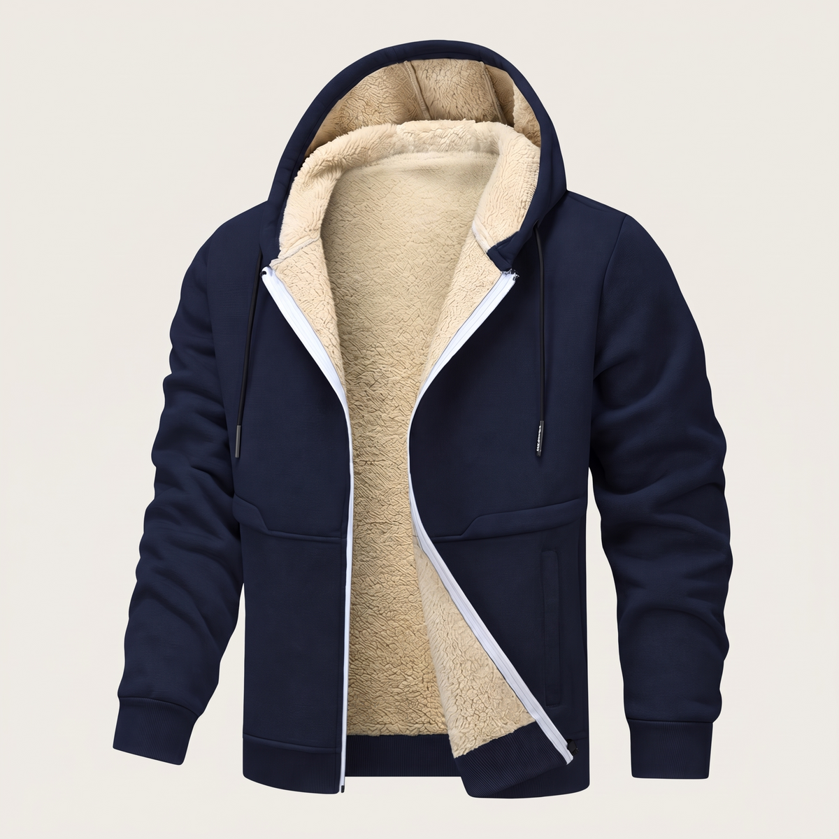 Teddy Lined Zip Jacket - Navy Blue