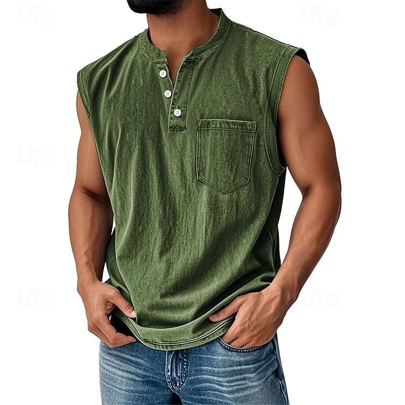 Telford Acid Wash Henley - Army Green