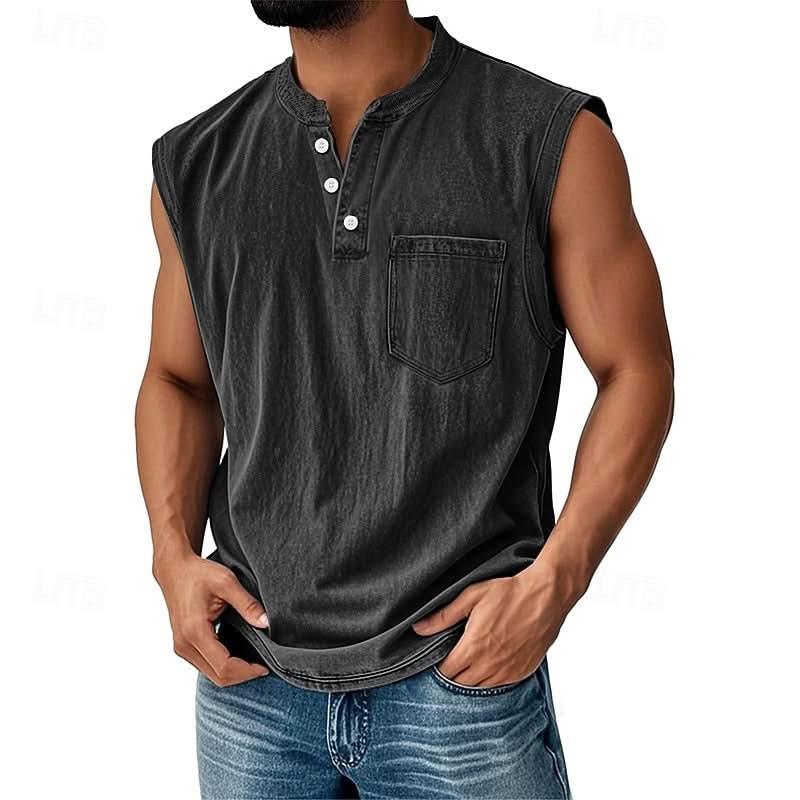 Telford Acid Wash Henley - Black